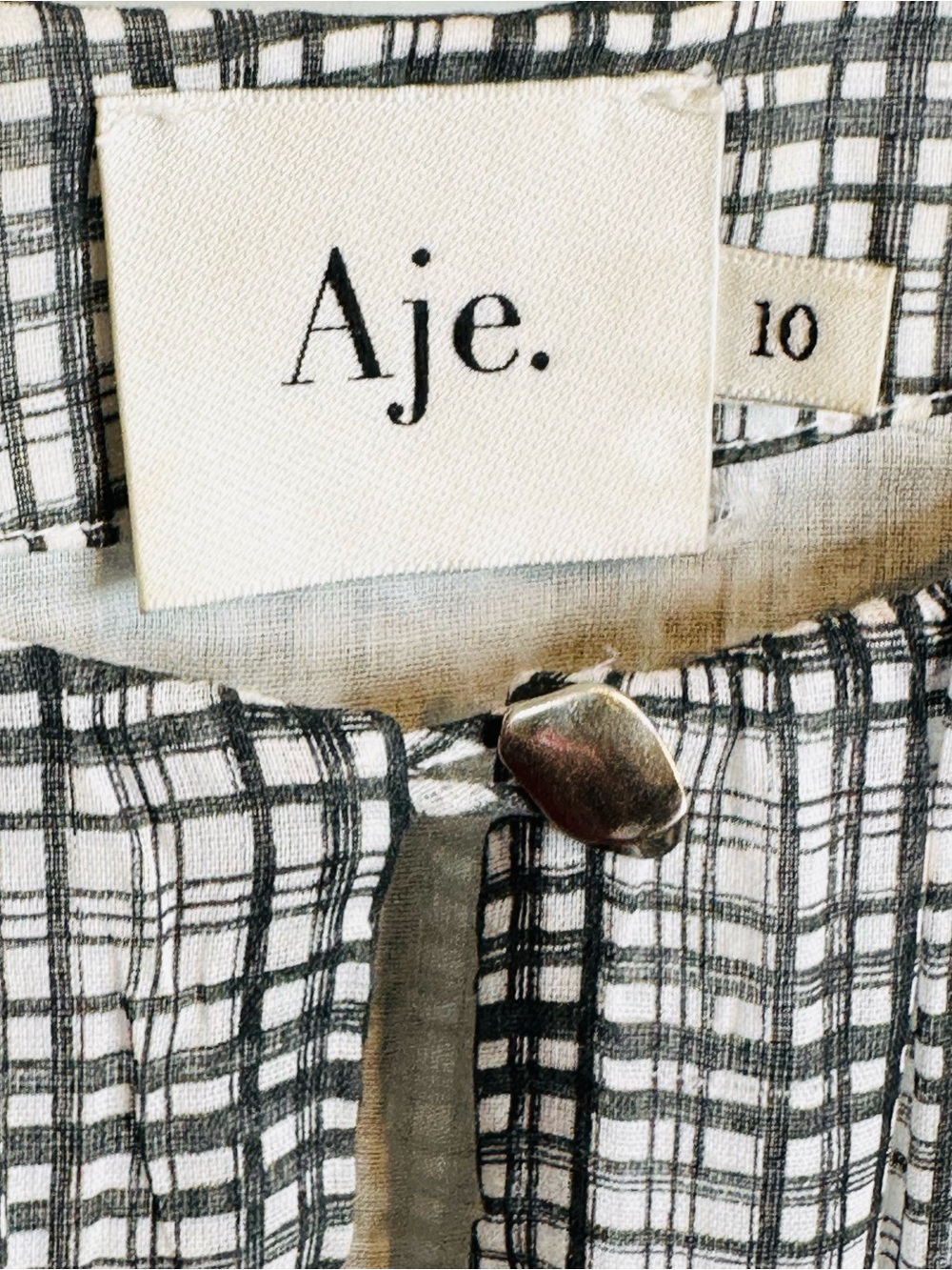 Aje Memento Black White Plaid Print Cotton Tiered Mini Dress - Picture 11 of 16